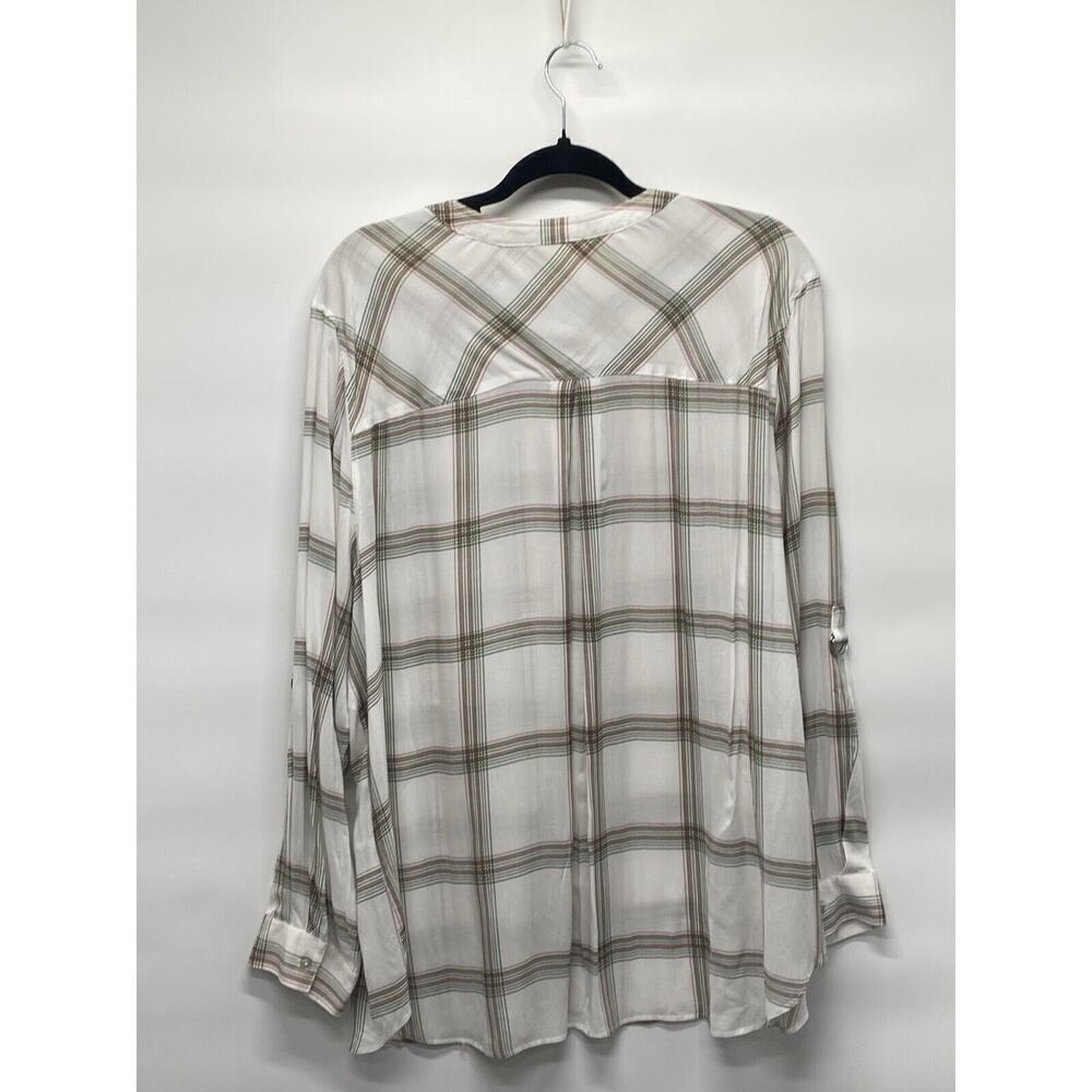 Jane + Delancey Women’s Button Front Top White Plaid Green Classic Neutral Sz 2x - Picture 2 of 8